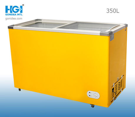 Tủ đông ngăn ngực sâu 350 Ltr Tủ lạnh cửa kính trượt 60HZ Alu trắng tráng trước