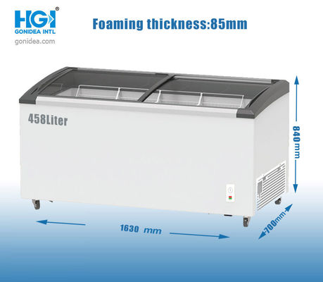 Cửa hàng Ice Cream Deep Chest Freezer 458 Lít Tủ lạnh kính cong trượt